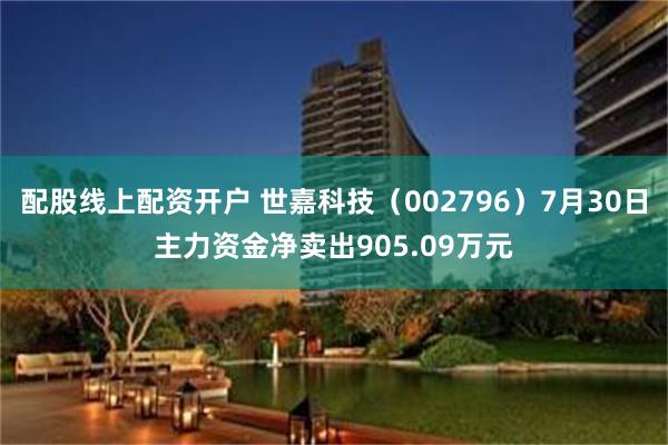 配股线上配资开户 世嘉科技（002796）7月30日主力资金净卖出905.09万